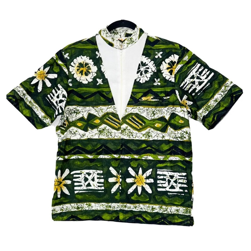 Vintage 70s Iolani Green White Pullover Hawaiian Shirt